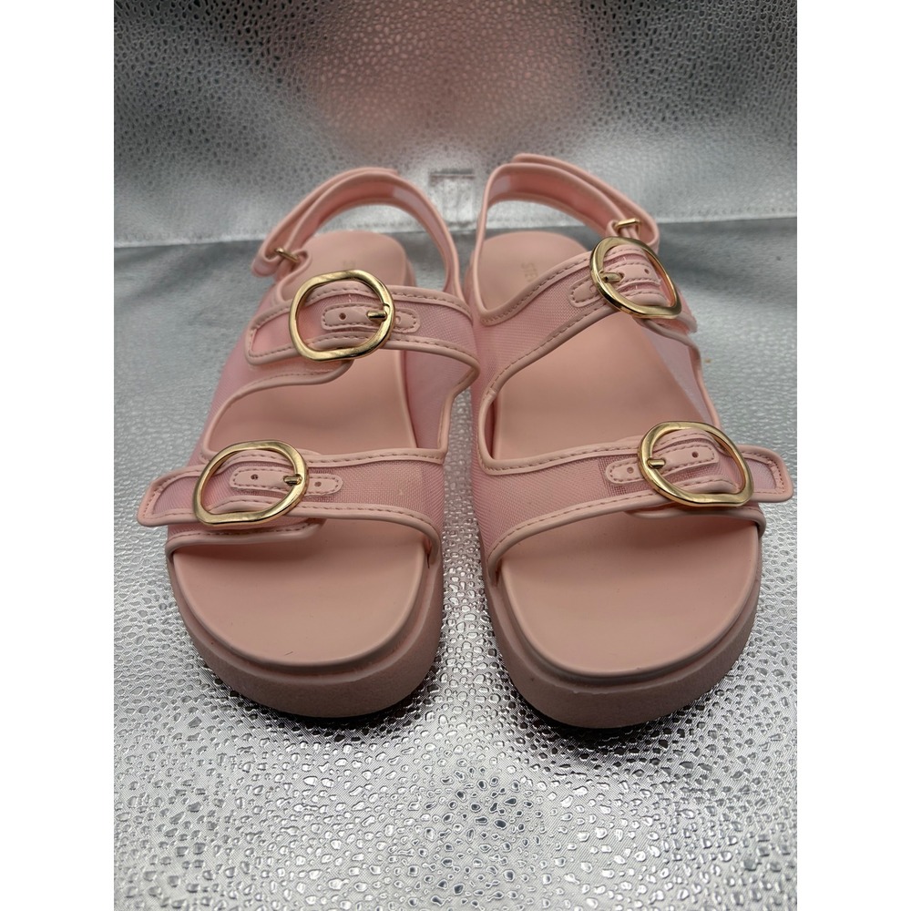 Steve Madden Pink Mesh Platform Sandals Gold Buckle Slingback Womens Size 7